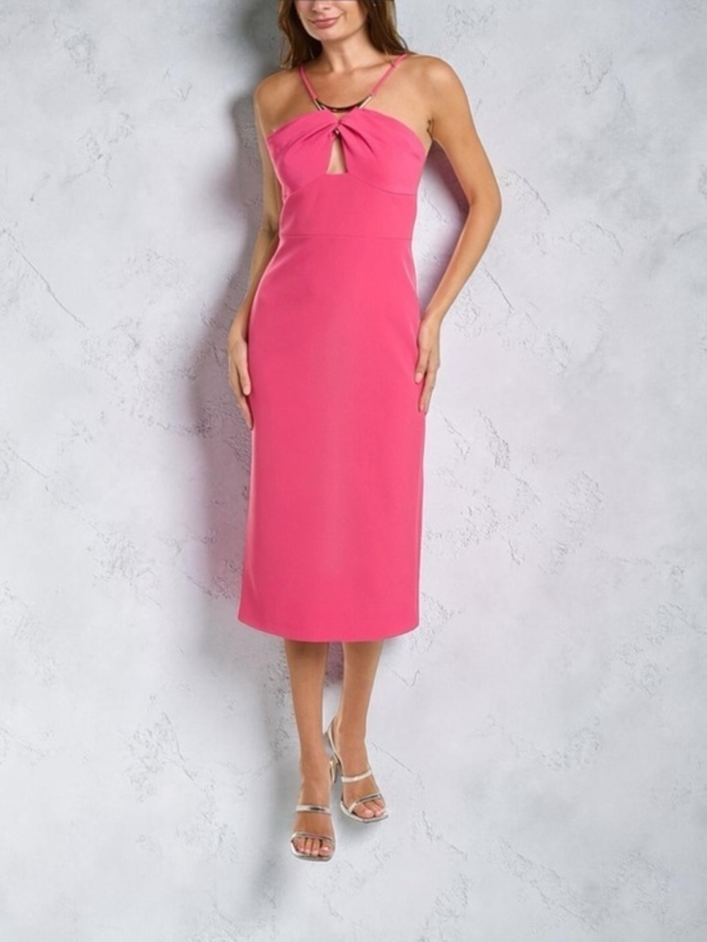 NEW HALSTON "Adira" Midi Stretch Crepe Dress in Magenta Pink Size 8